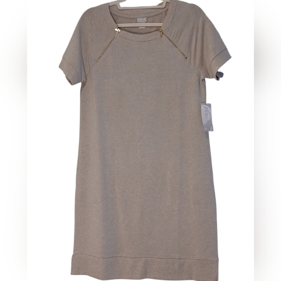 Chico's Zengery- NWT, Tan Shift Dress, Pockets, Working Zipper Accents, Slits, - Picture 2 of 12